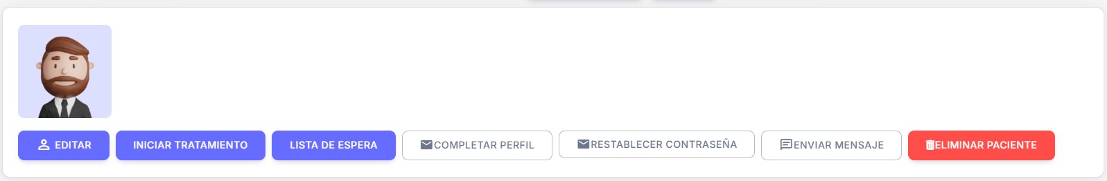 Barra superior de acciones en la Ficha del paciente