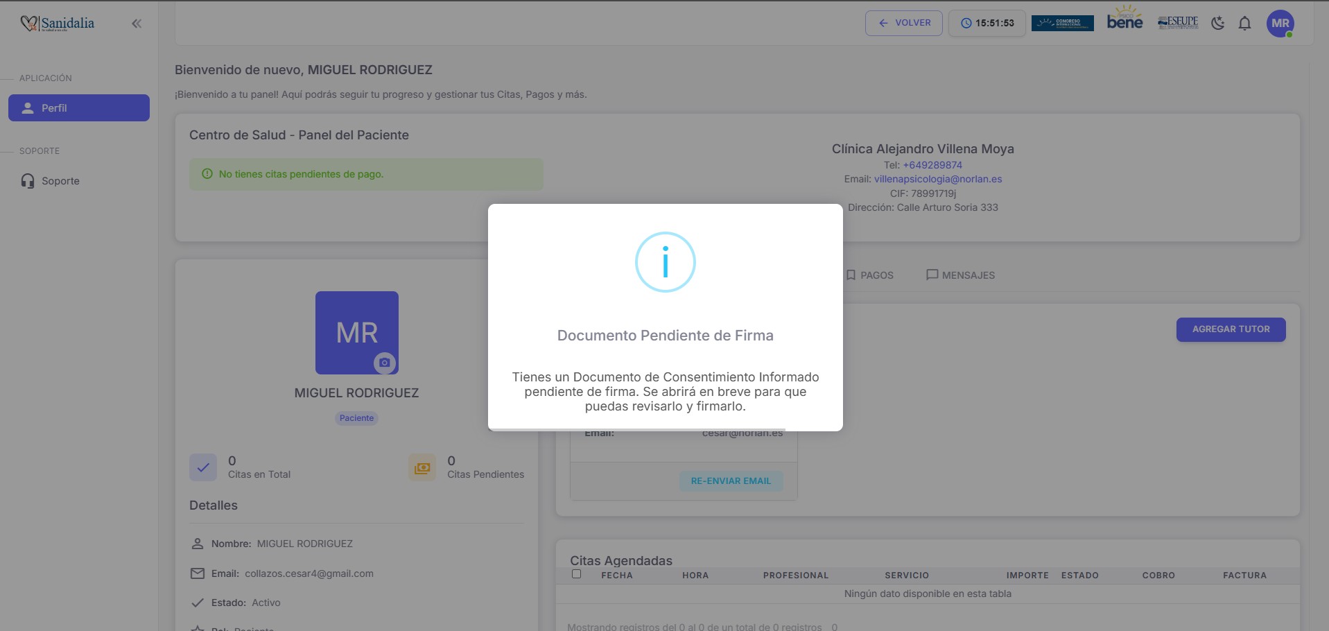 Aviso de documentos pendientes de firma en el portal