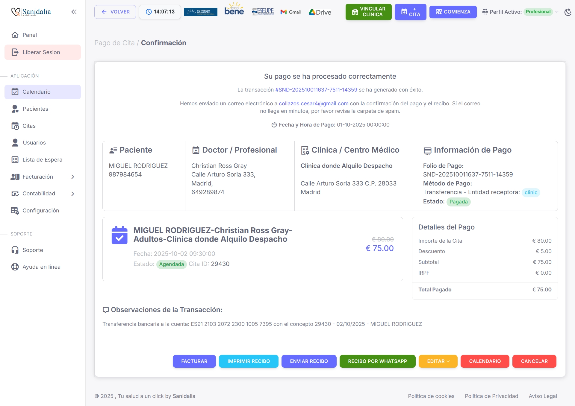 Cobro procesado correctamente