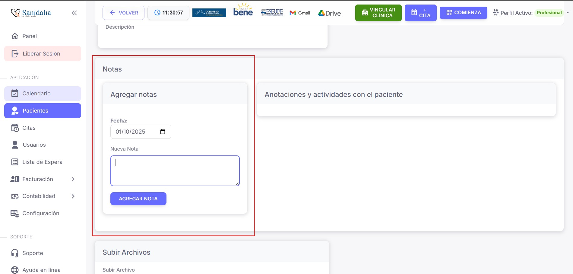 Notas: formulario y listado
