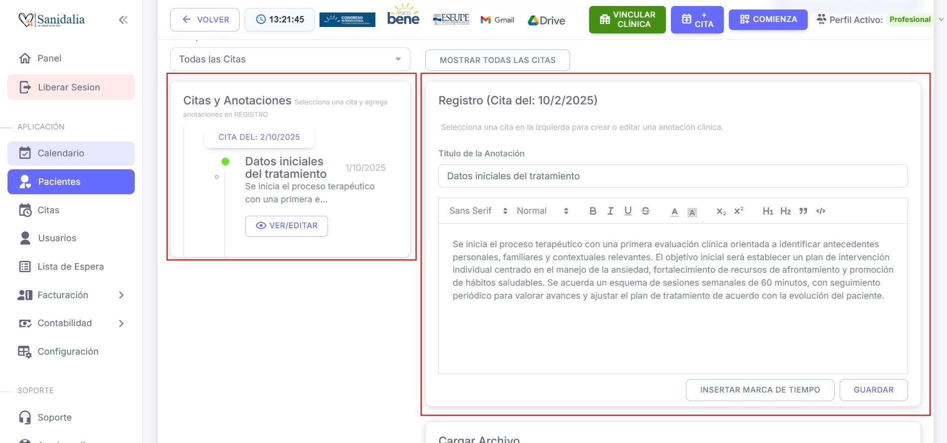Registro de anotación clínica