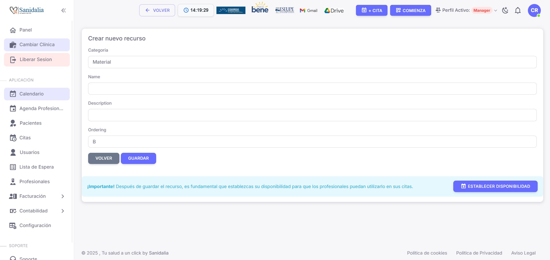 Agregar disponibilidad — formulario