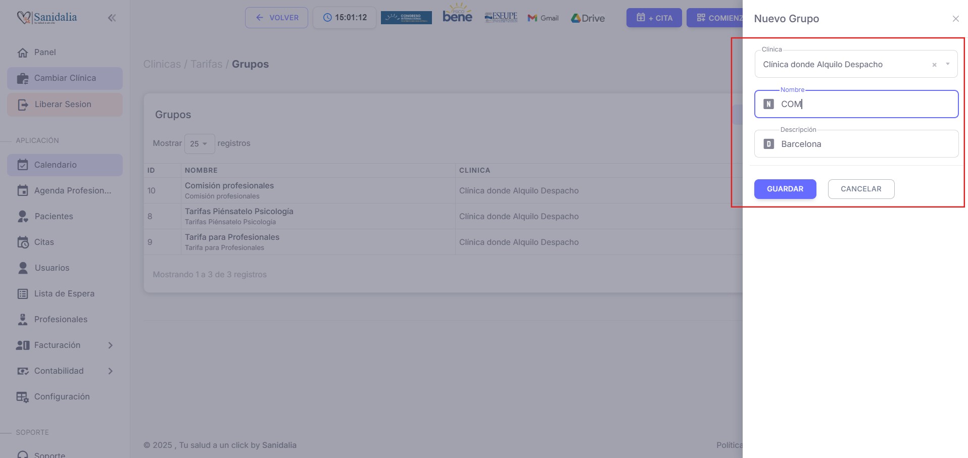 Formulario Nuevo grupo de tarifas