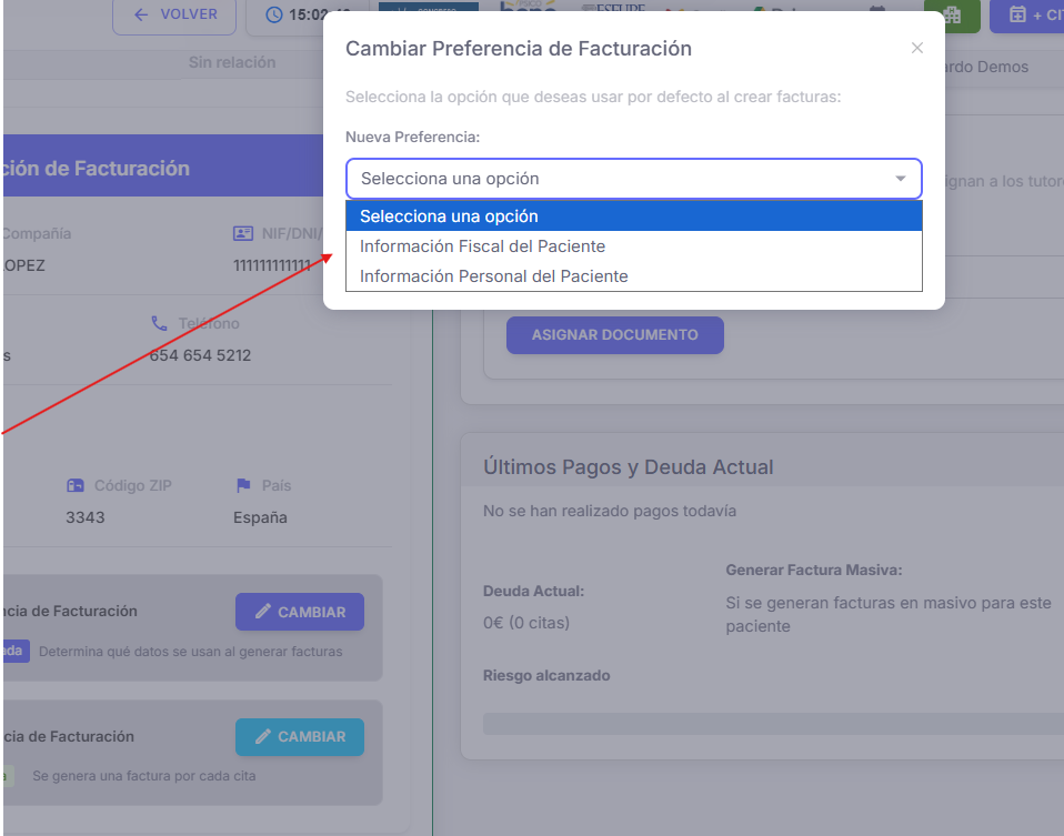 Popup selección preferencia