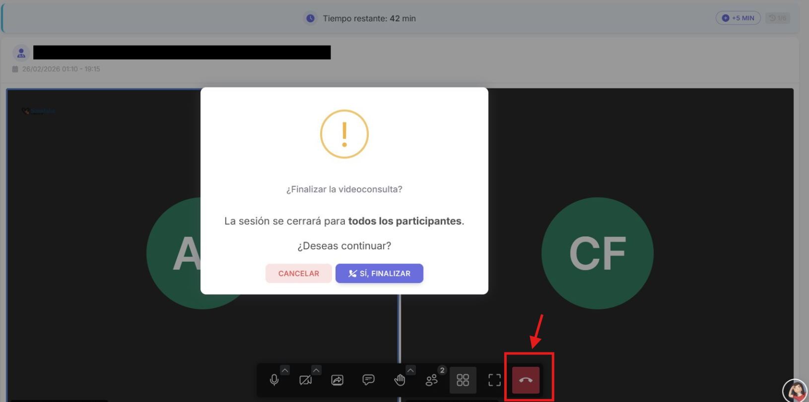 Botón de finalización de la sesión