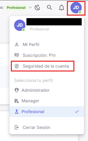 Ejemplo del menú Mi cuenta