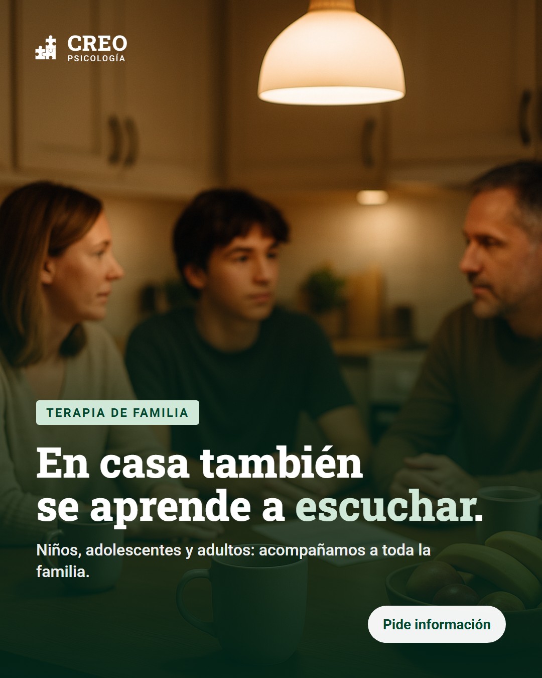 Publicación de ejemplo de CREO Psicología: En casa también se aprende a escuchar. Terapia de familia