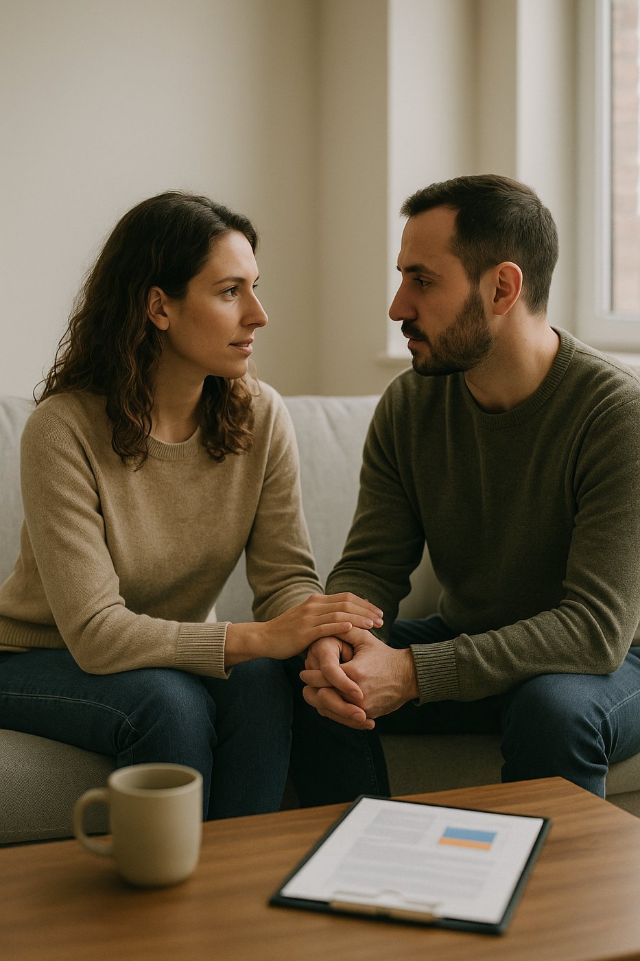 Pareja conversando en consulta