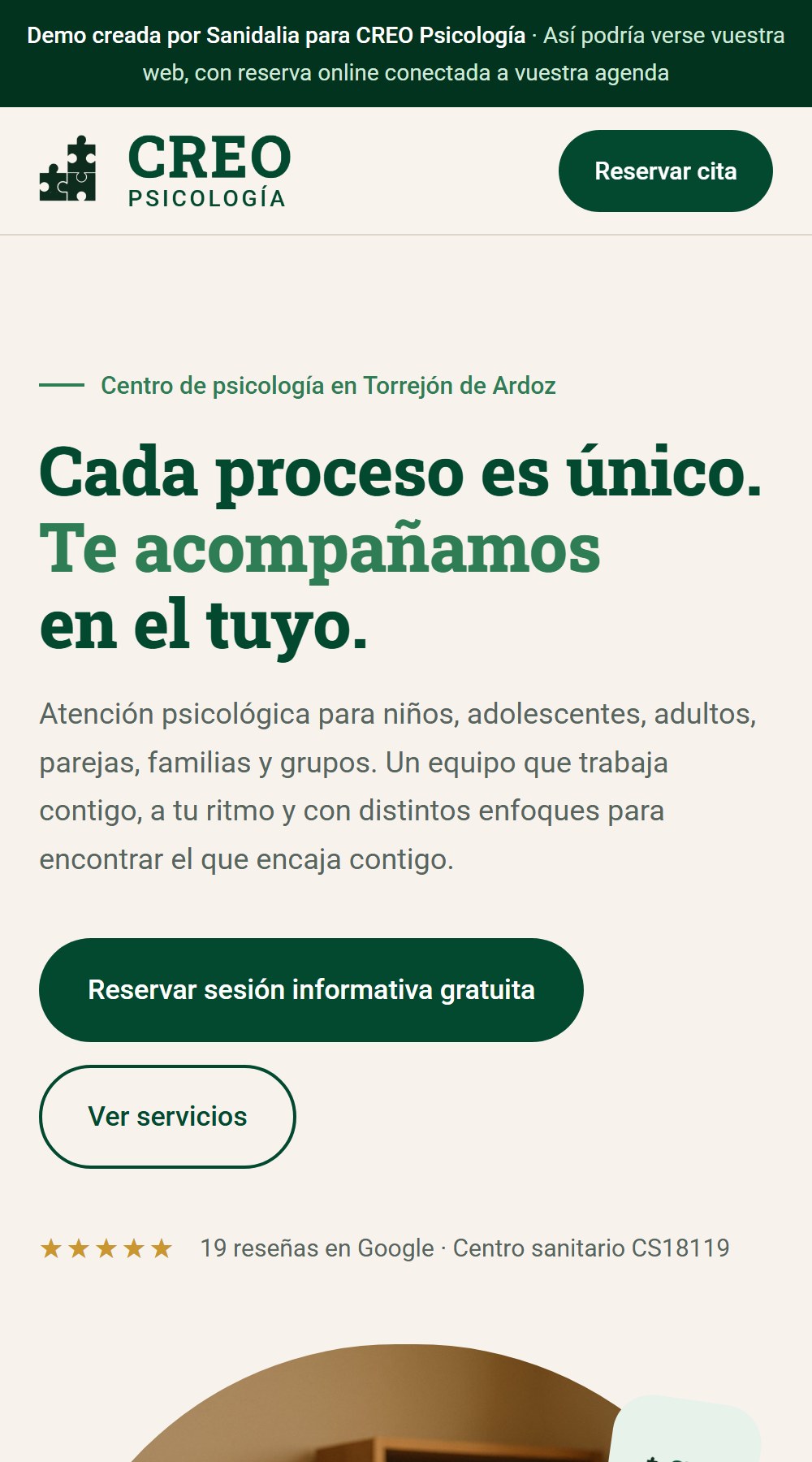 La nueva web de CREO Psicología en el móvil