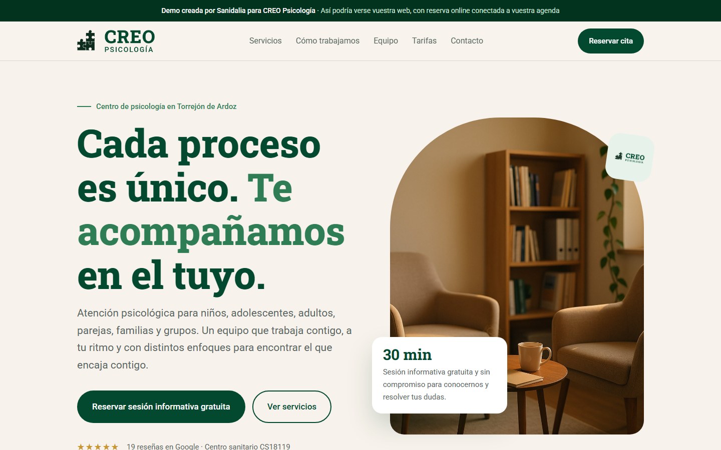 Portada de la nueva web de CREO Psicología