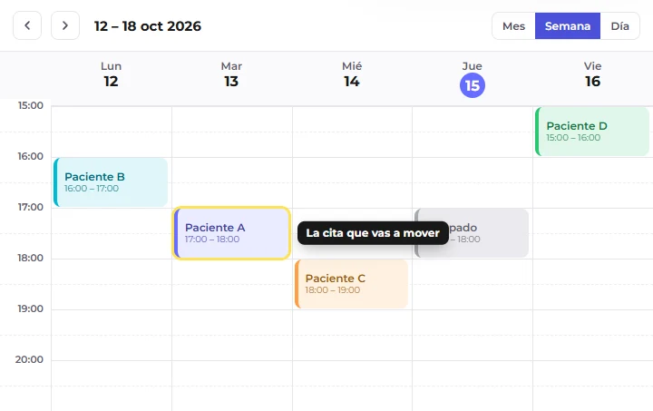 Calendario del mánager con una cita marcada, antes de moverla