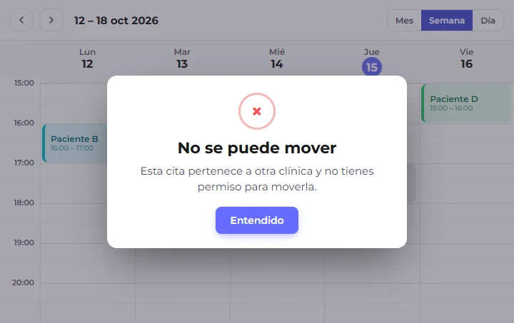 Aviso «No se puede mover» con el botón Entendido