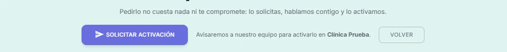 Botón Solicitar activación del módulo Alquiler de salas
