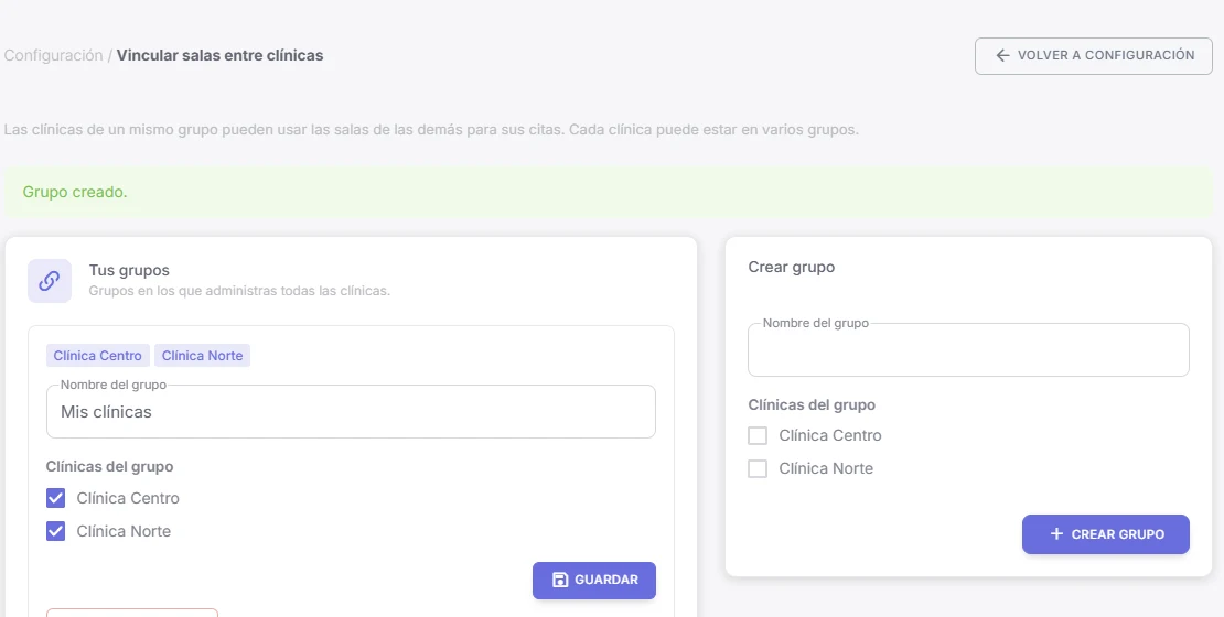 Captura real de Sanidalia: el cuadro Tus grupos
