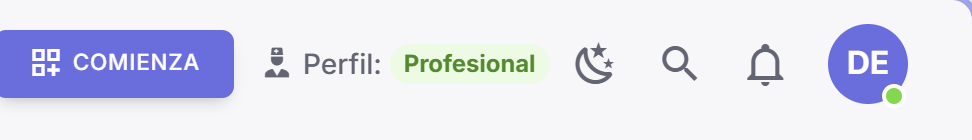 Barra superior con Perfil: Profesional, sin desplegable